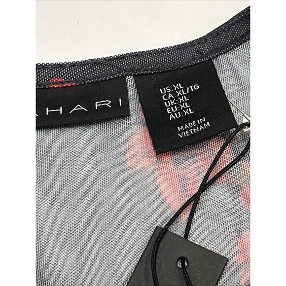 Tahari Bodysuit Women XL‎ Black Red Mesh Floral Roses Surplice Witchy Whisigoth - Picture 5 of 10